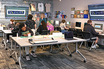 students work in a graphic design lab