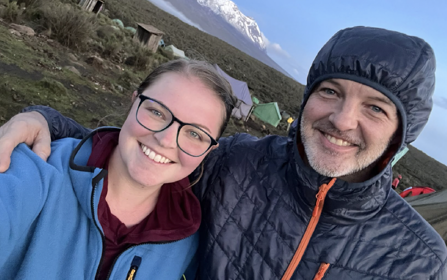 Bobby Campbell ’92 and Cassie Campbell Spear ’17 climbing Mount Kilimanjaro 