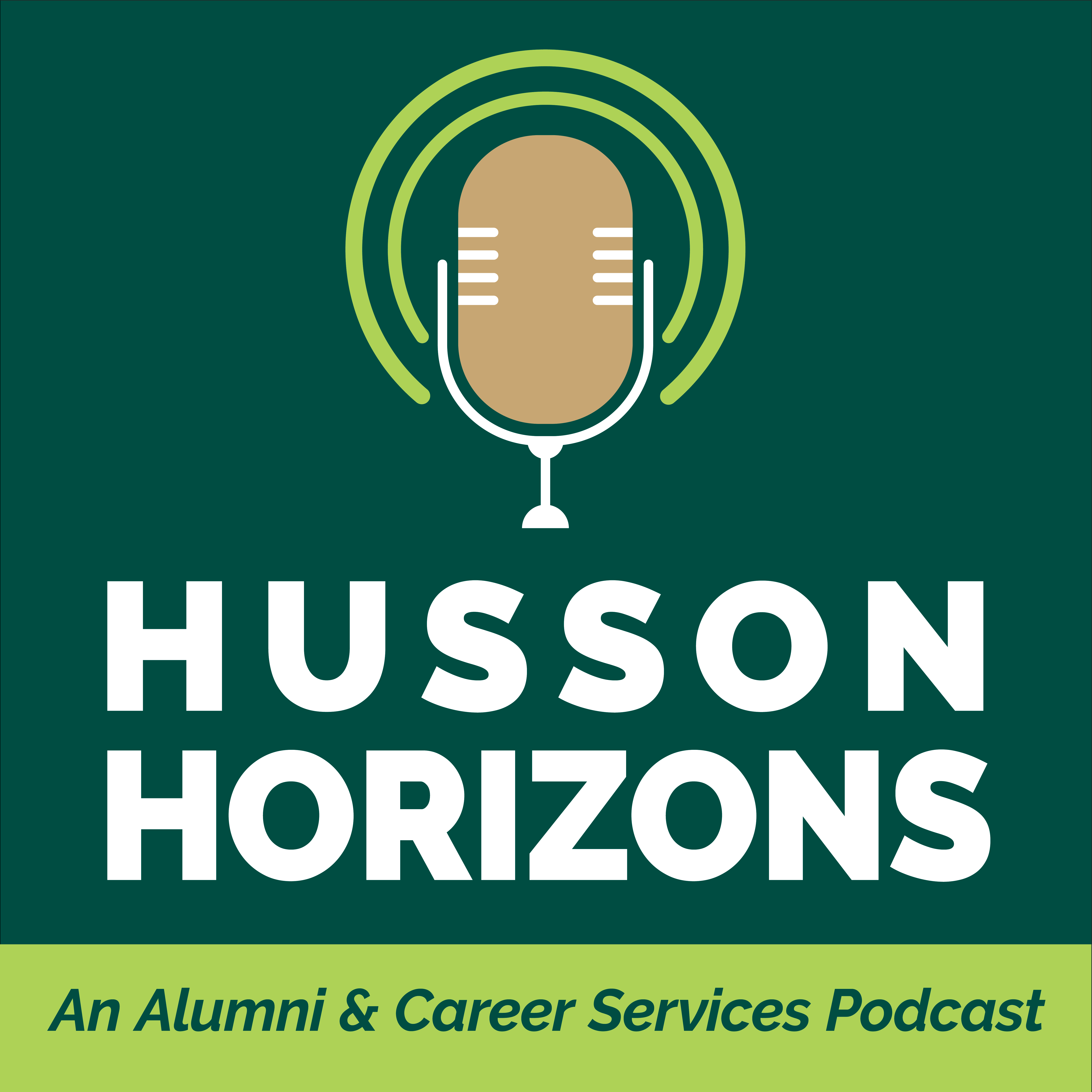 A logo for the Husson Horizons podcast is shown. It is decorative.